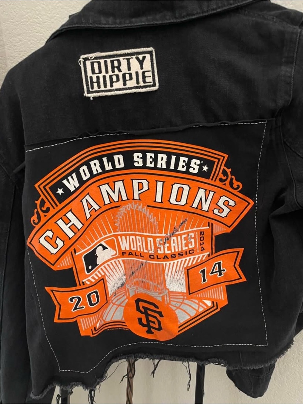 Upscale Black DENIM Jacket with GIANTS World Series Champions 2014